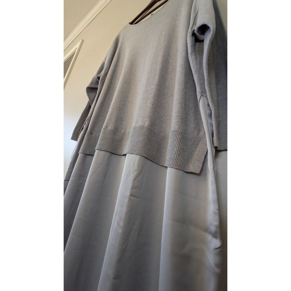 J Jill Wearever Sweater Dress 2X Mixed Media Gray Knit Satin Midi Classic Casual - Picture 5 of 12